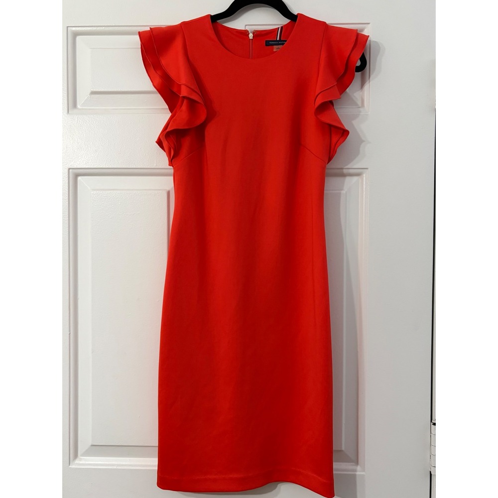 Tommy Hilfiger || Flutter sleeve Sheath Dress || 4 || Orange